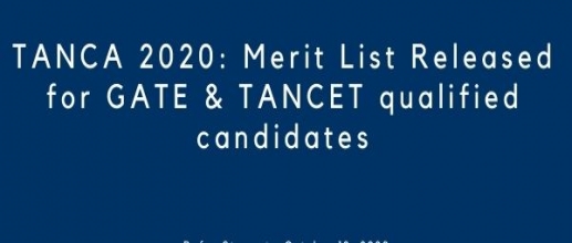 TANCA 2020: Merit List Released for GATE & TANCET qualified candidates